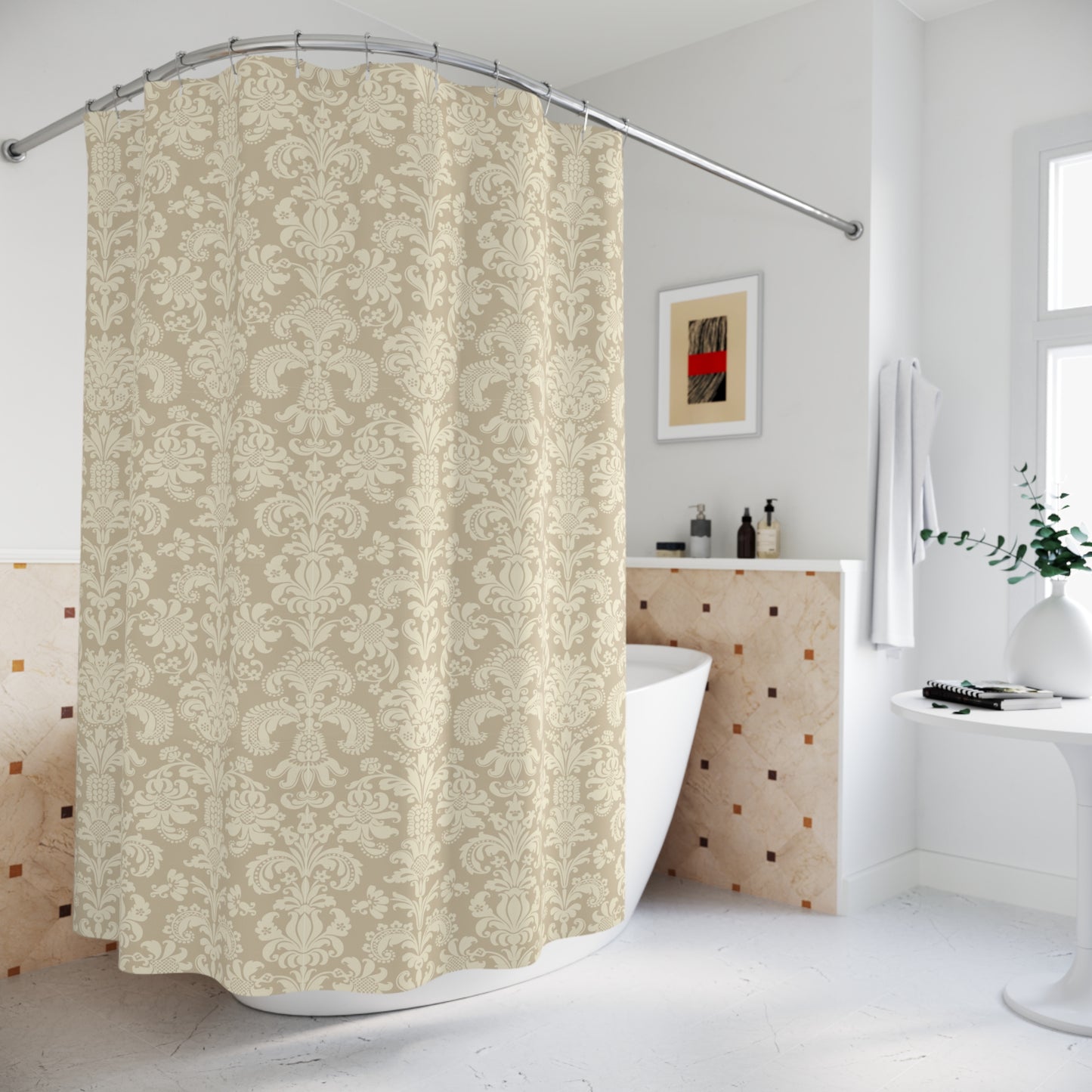 FLORALES BAROCK MUSTER - ZEITLOS LUXURIÖSES DESIGN • Duschvorhang 180x200 cm Beige
