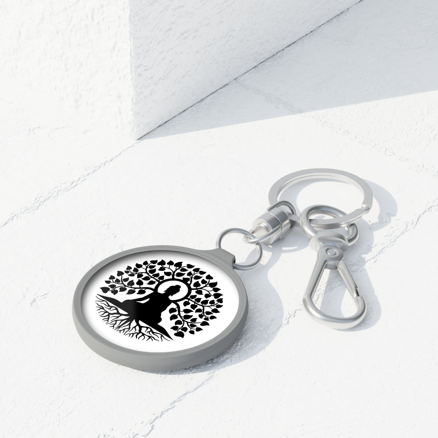 BUDDHA FIGUR & BAUM DES LEBENS • Edler Luxus Schlüsselanhänger mit Karabiner für Frauen & Männer