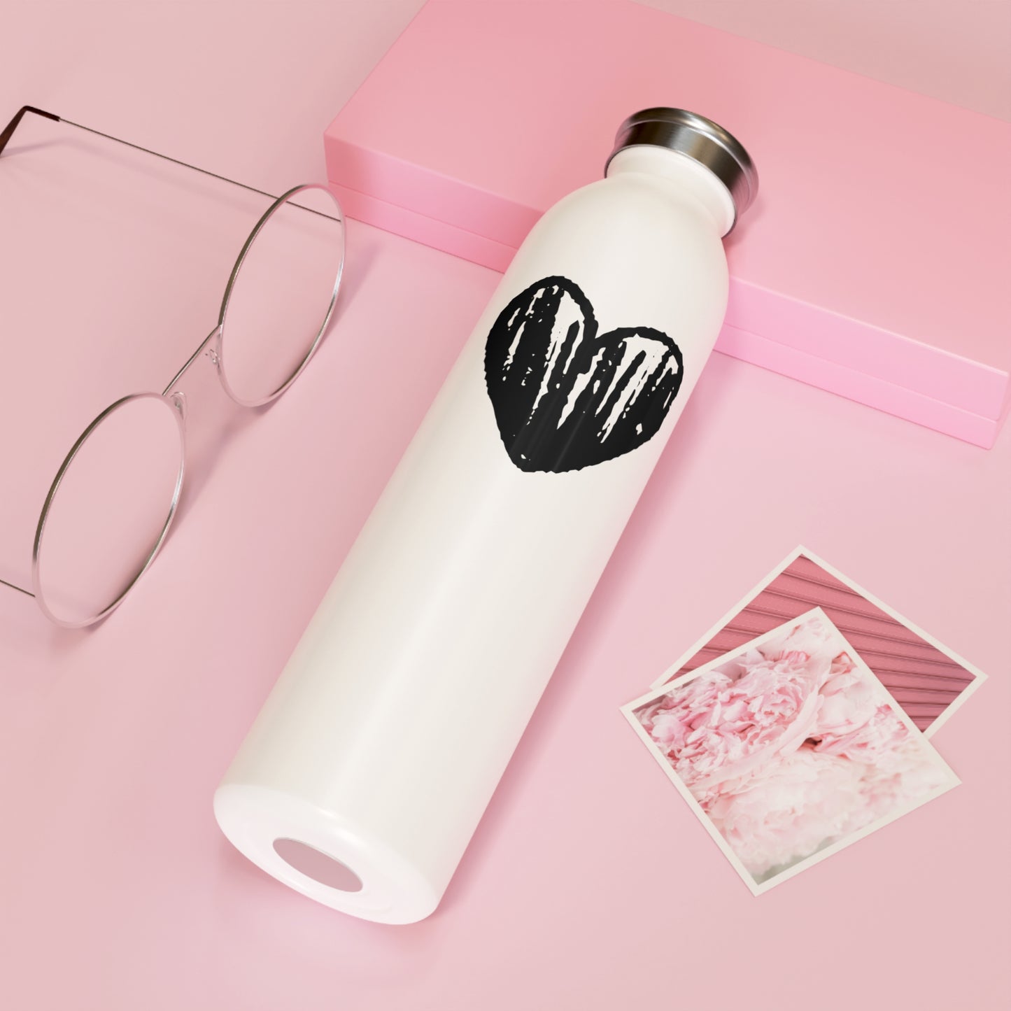HERZ BILD HERZCHEN SÜß HANDGEZEICHNET • Edelstahl Thermosflasche SLIM • 600 ml