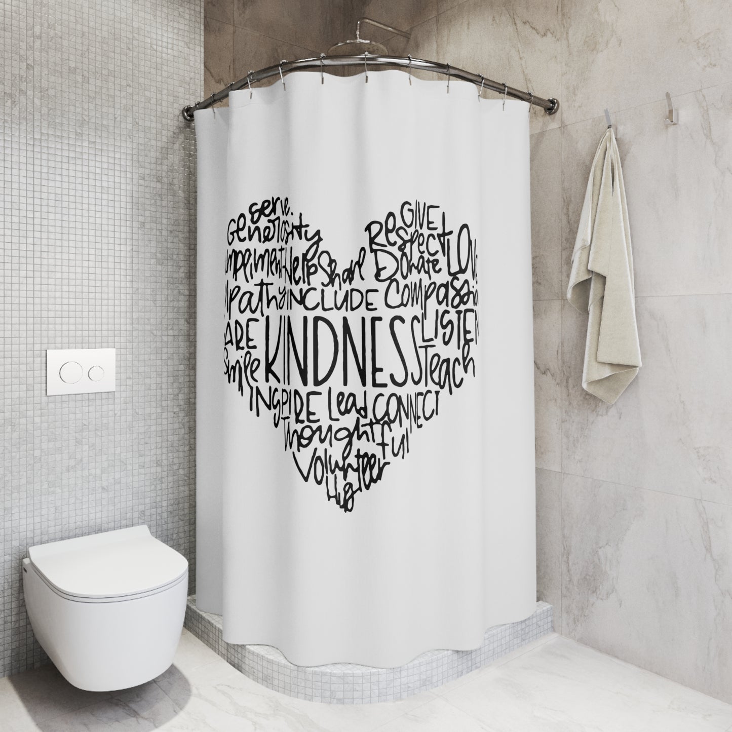KINDNESS • Liebesbeweis Geschenk, LOVE Liebesbotschaft • Duschvorhang 180x200 cm Weiss