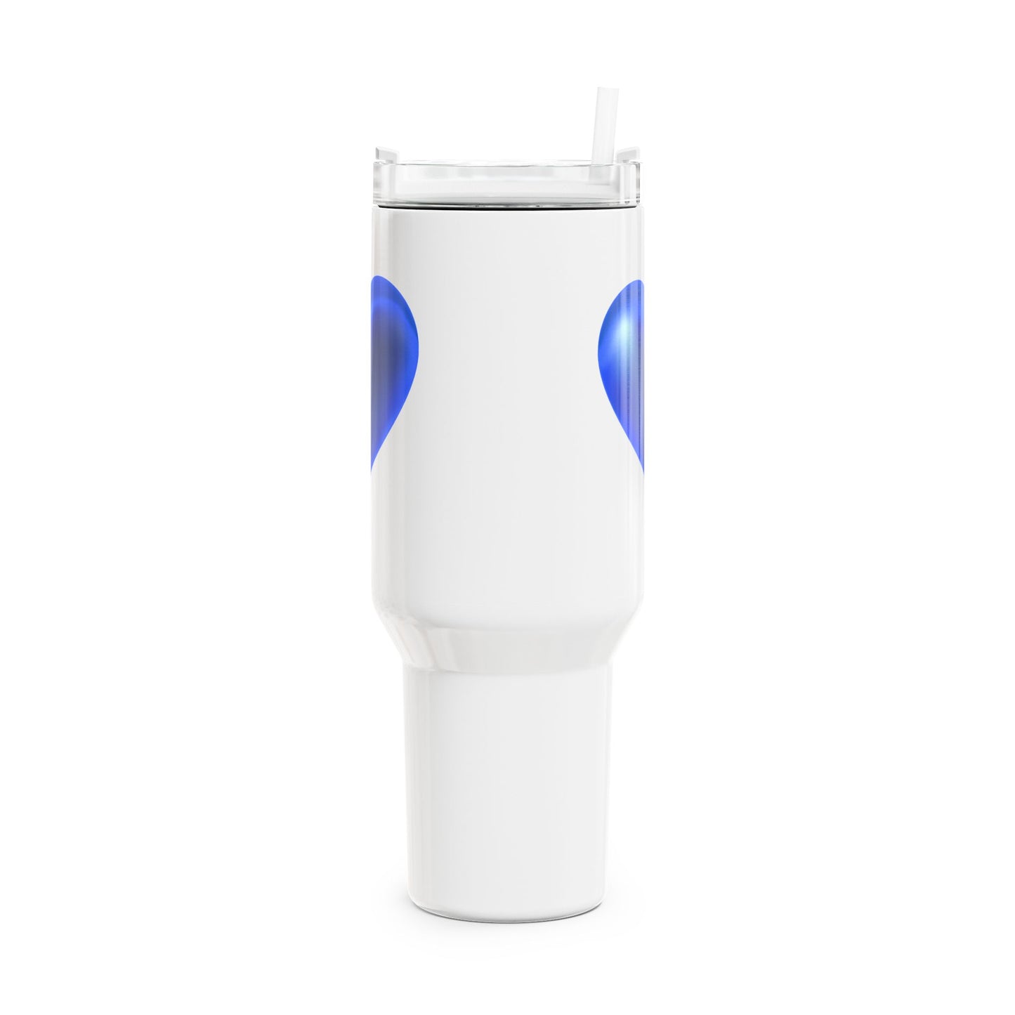 BLAUES HERZ GLÄNZEND 3D ILLUSION • Tumbler mit Henkel & Strohhalm • XXL Reisebecher 1,2L