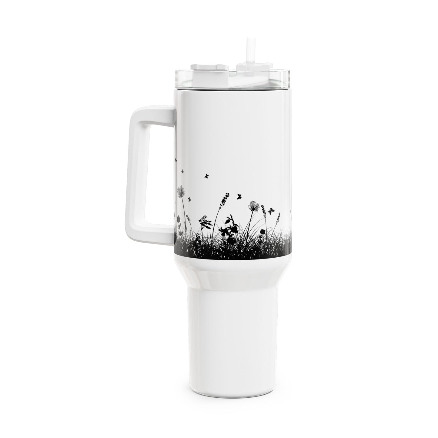 SCHMETTERLINGE BLUMENWIESE • Tumbler mit Henkel & Strohhalm • XXL Reisebecher 1,2L
