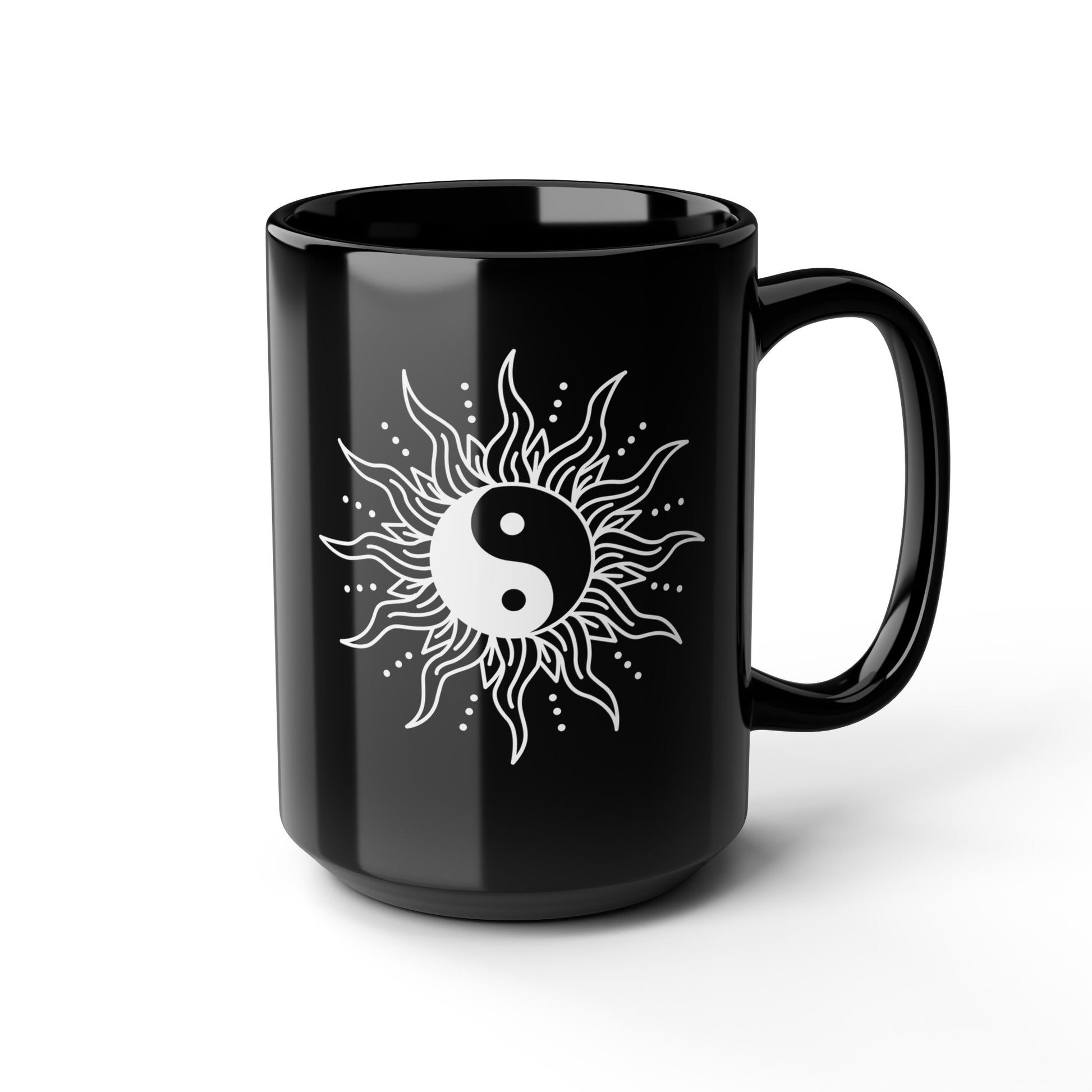 YING YANG SONNE • Spirituelles Design • 440ml XXL Kaffeebecher Schwarz - YOGA SANTA
