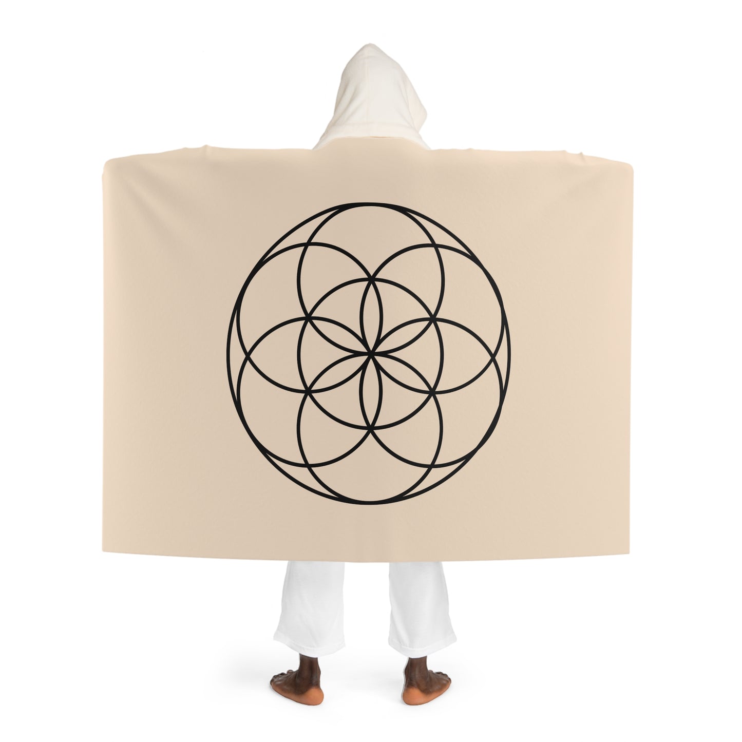 SEED OF LIFE - Samen des Lebens • Heilige Geometrie • Kapuzen Kuscheldecke Beige Creme • Wohndecke Sherpa 130cm x 180cm