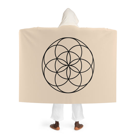 SEED OF LIFE - Samen des Lebens • Heilige Geometrie • Kapuzen Kuscheldecke Beige Creme • Wohndecke Sherpa 130cm x 180cm