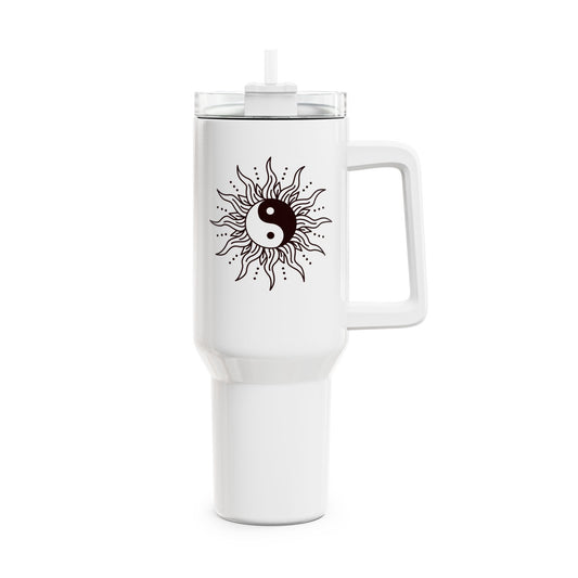 YING YANG ZEICHEN SONNE • Tumbler mit Henkel & Strohhalm • XXL Reisebecher 1,2L