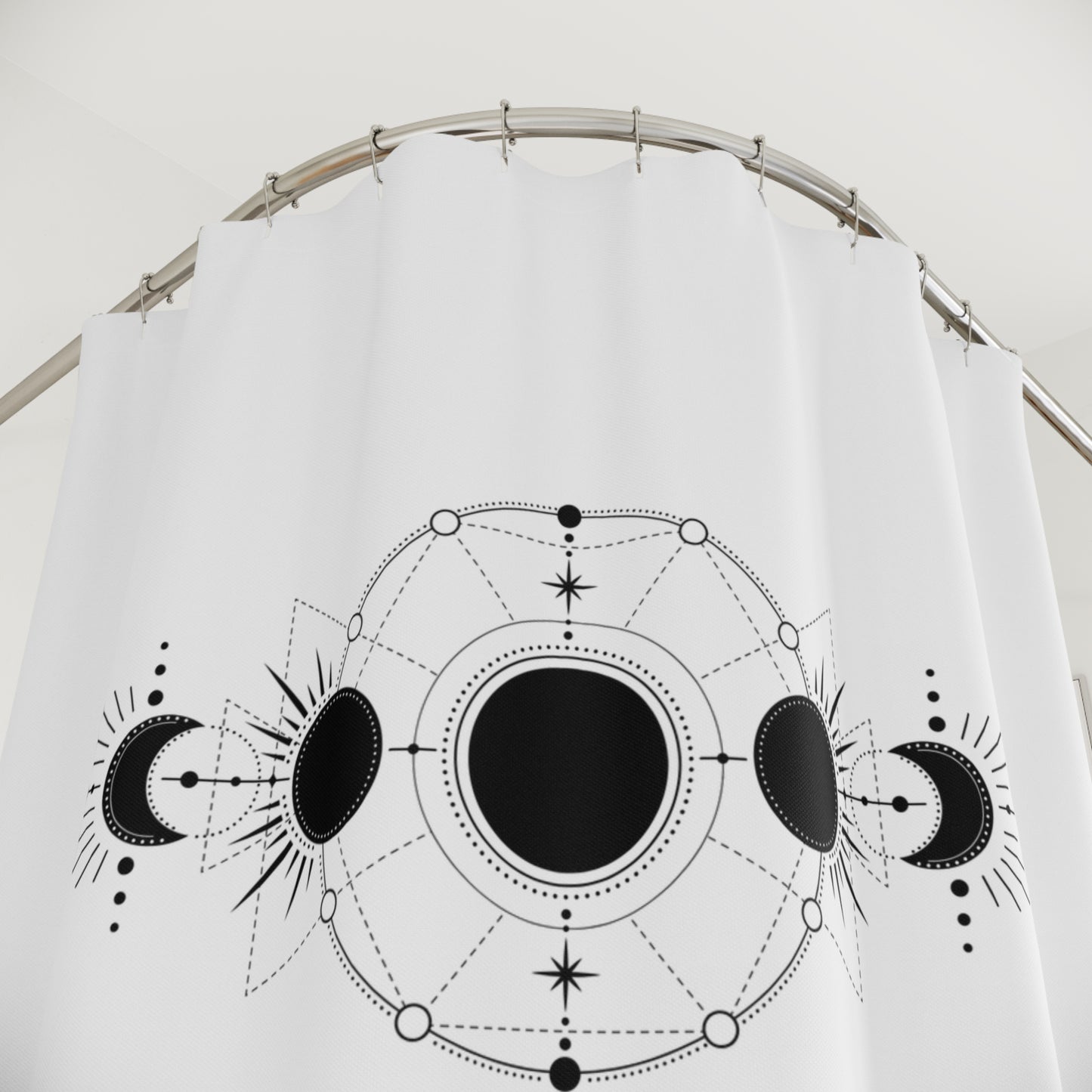 MONDPHASEN Sternenzauber • Ewiger Zyklus des Mondes • Duschvorhang 180x200 cm Weiss