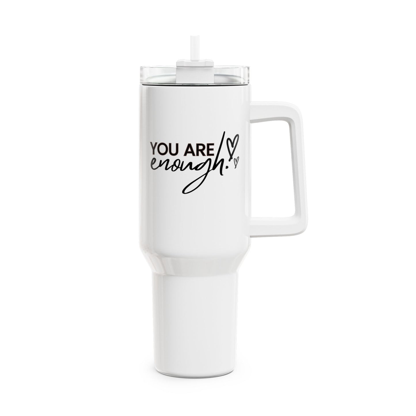 YOU ARE ENOUG - HERZMOTIV • LIEBESBEWEIS LOVE Tumbler mit Henkel & Strohhalm • XXL Reisebecher 1,2L