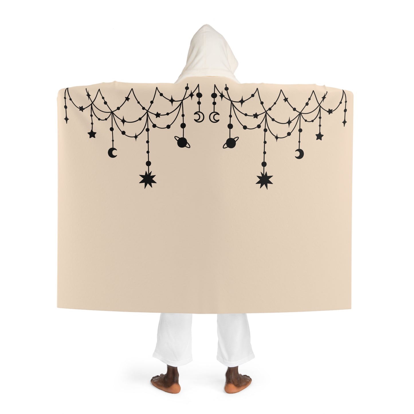PLANETEN UNIVERSUM • Kapuzen Kuscheldecke Beige Creme • Wohndecke Sherpa 130cm x 180cm