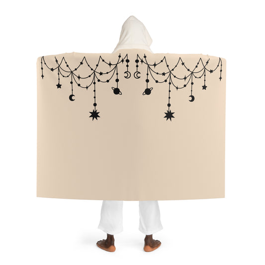 PLANETEN UNIVERSUM • Kapuzen Kuscheldecke Beige Creme • Wohndecke Sherpa 130cm x 180cm