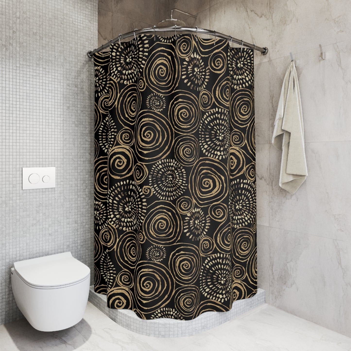 GOLDENE SPIRALEN  • Hochwertiger, Schöner Duschvorhang 180x200 cm Schwarz