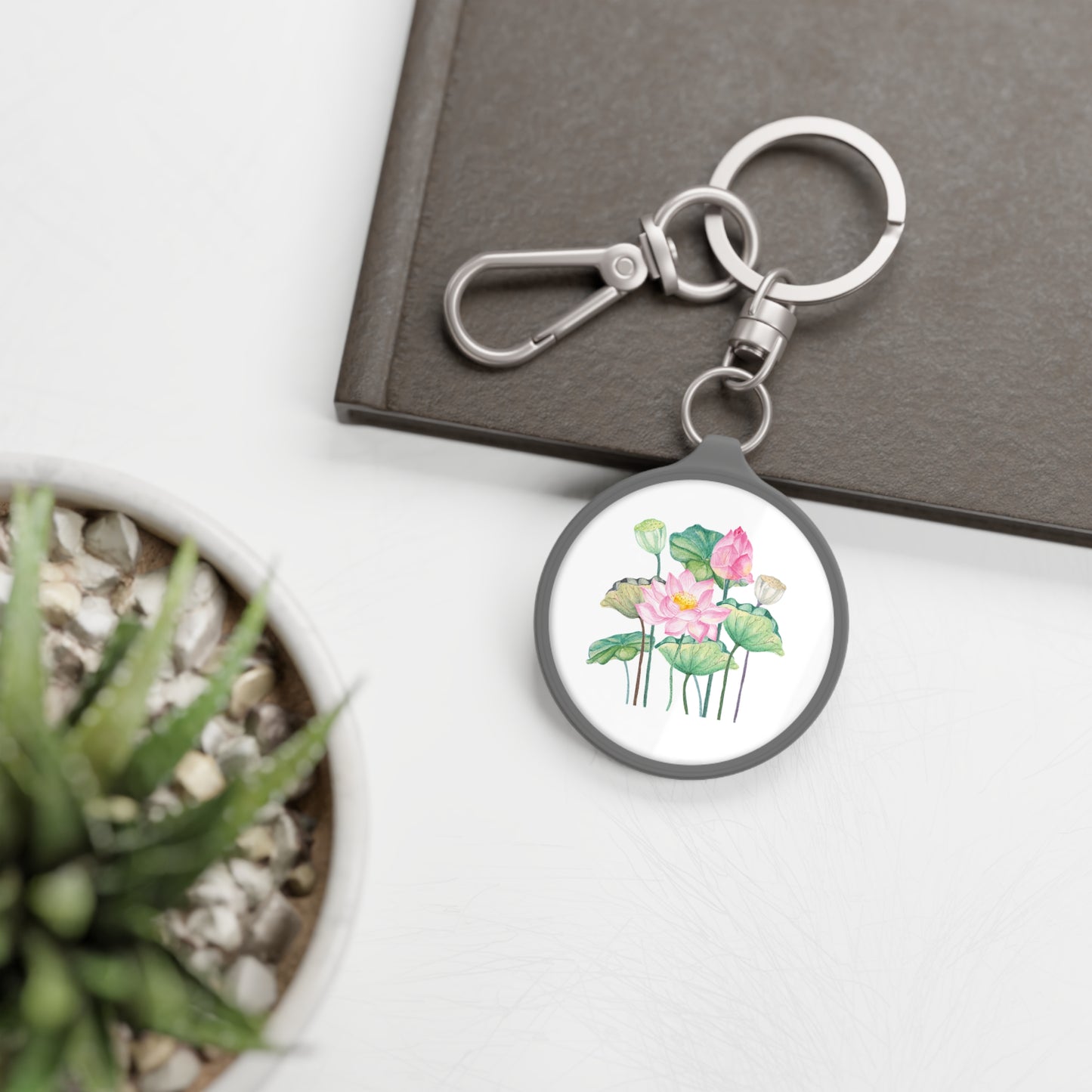 LOTUSBLÜTEN AQUARELL ZEICHNUNG • Edler Luxus Schlüsselanhänger mit Karabiner für Frauen & Männer