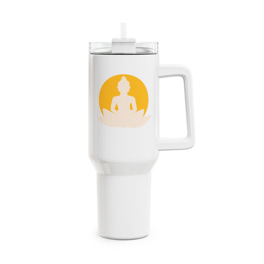 BUDDHA FIGUR VOR MOND IN LOTUSBLÜTE • Tumbler mit Henkel & Strohhalm • XXL Reisebecher 1,2L - YOGA SANTA