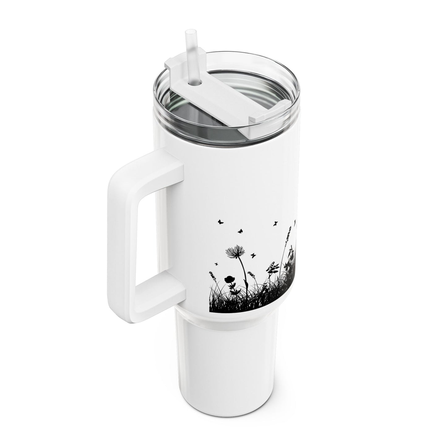 SCHMETTERLINGE BLUMENWIESE • Tumbler mit Henkel & Strohhalm • XXL Reisebecher 1,2L
