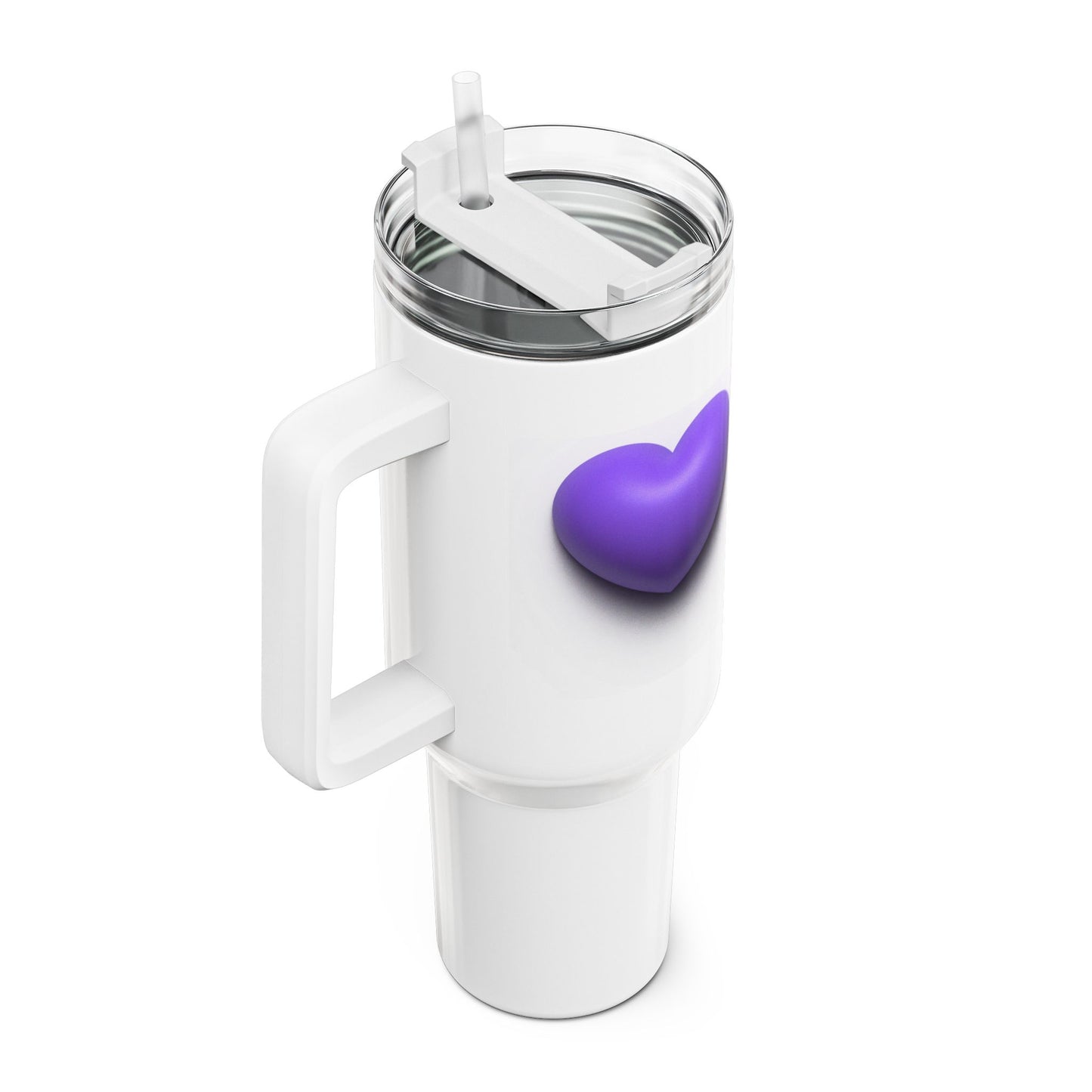 HERZ LILA VIOLETT 3D Illusion • Tumbler mit Henkel & Strohhalm • XXL Reisebecher 1,2L