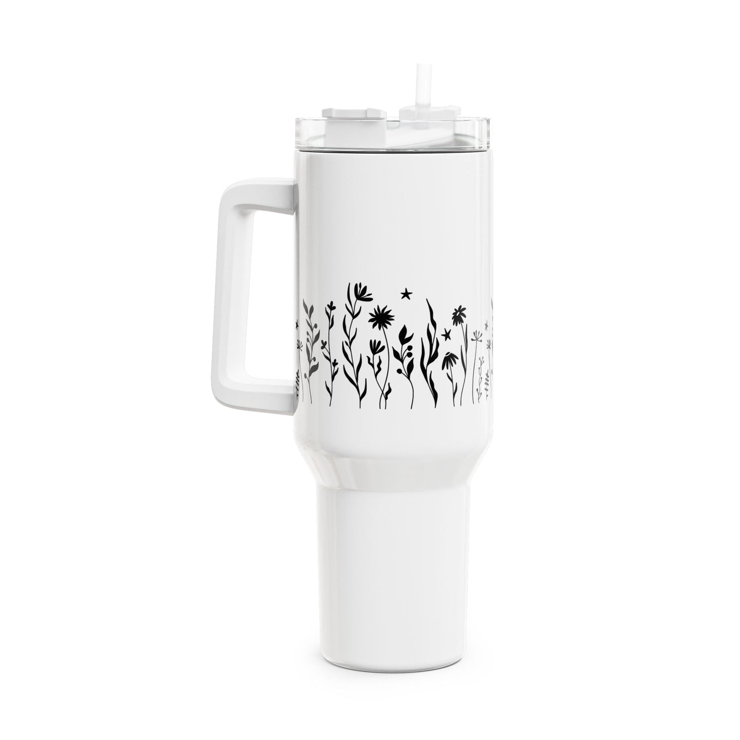 SOMMERBLUMEN WIESE • Tumbler mit Henkel & Strohhalm • XXL Reisebecher 1,2L