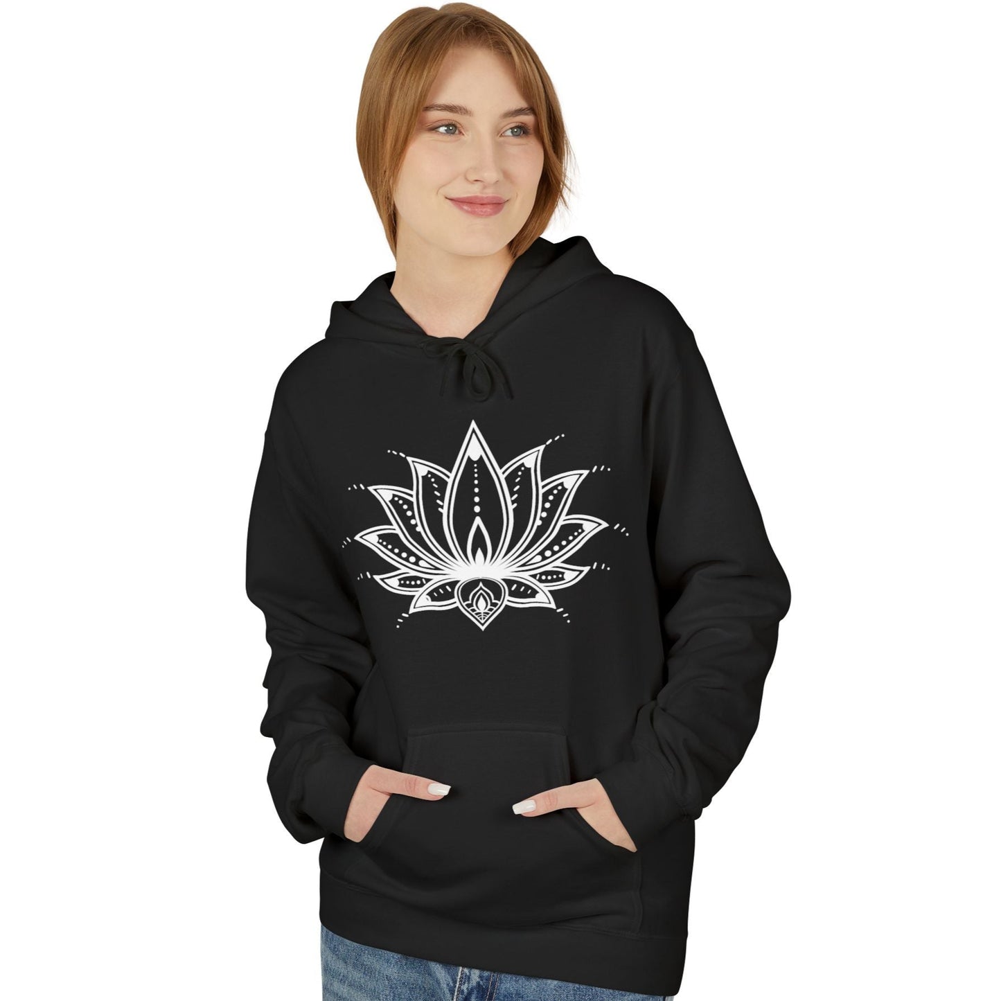 LOTUSBLUMEN ZEICHNUNG • Blumenmotiv Yoga Fitness Hoodie für Damen & Herren Kuschelpullover • Baumwolle 🌿