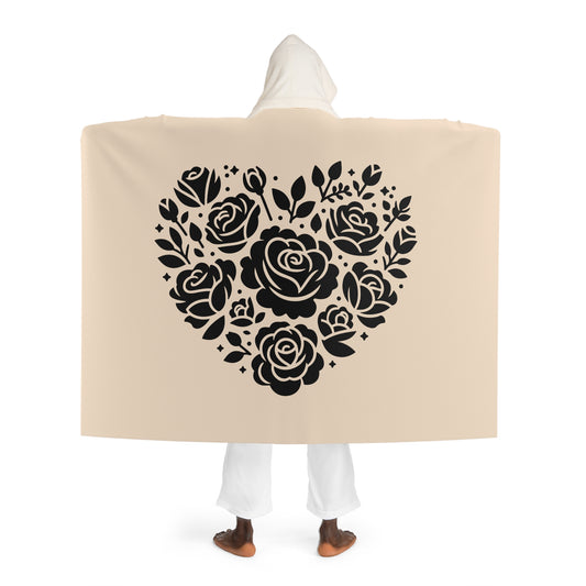 HERZ AUS ROSEN • Kapuzen Kuscheldecke Beige Creme • Wohndecke Sherpa 130cm x 180cm