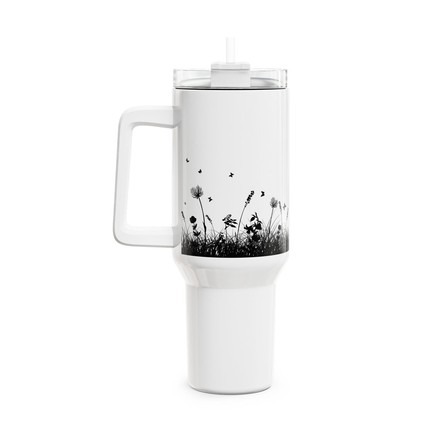SCHMETTERLINGE BLUMENWIESE • Tumbler mit Henkel & Strohhalm • XXL Reisebecher 1,2L