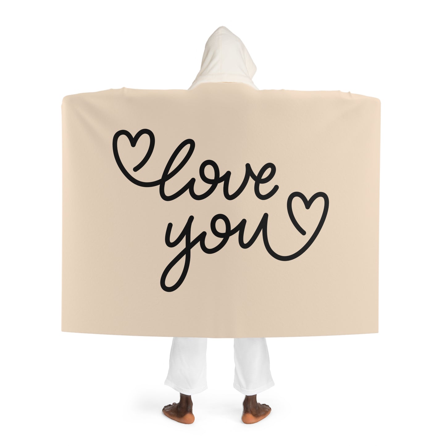 LOVE YOU HERZEN LIEBESBEWEIS Liebesbotschaft • Kapuzen Kuscheldecke Beige Creme • Wohndecke Sherpa 130cm x 180cm