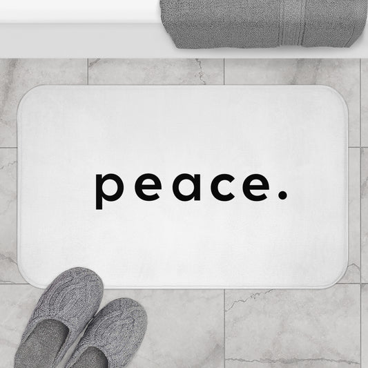 PEACE SCHRIFTZUG FRIEDESNSBOTSCHAFT • Badvorleger Weiss / Fussmatte / Badteppich EXTRA Weich • 53 x 86 cm