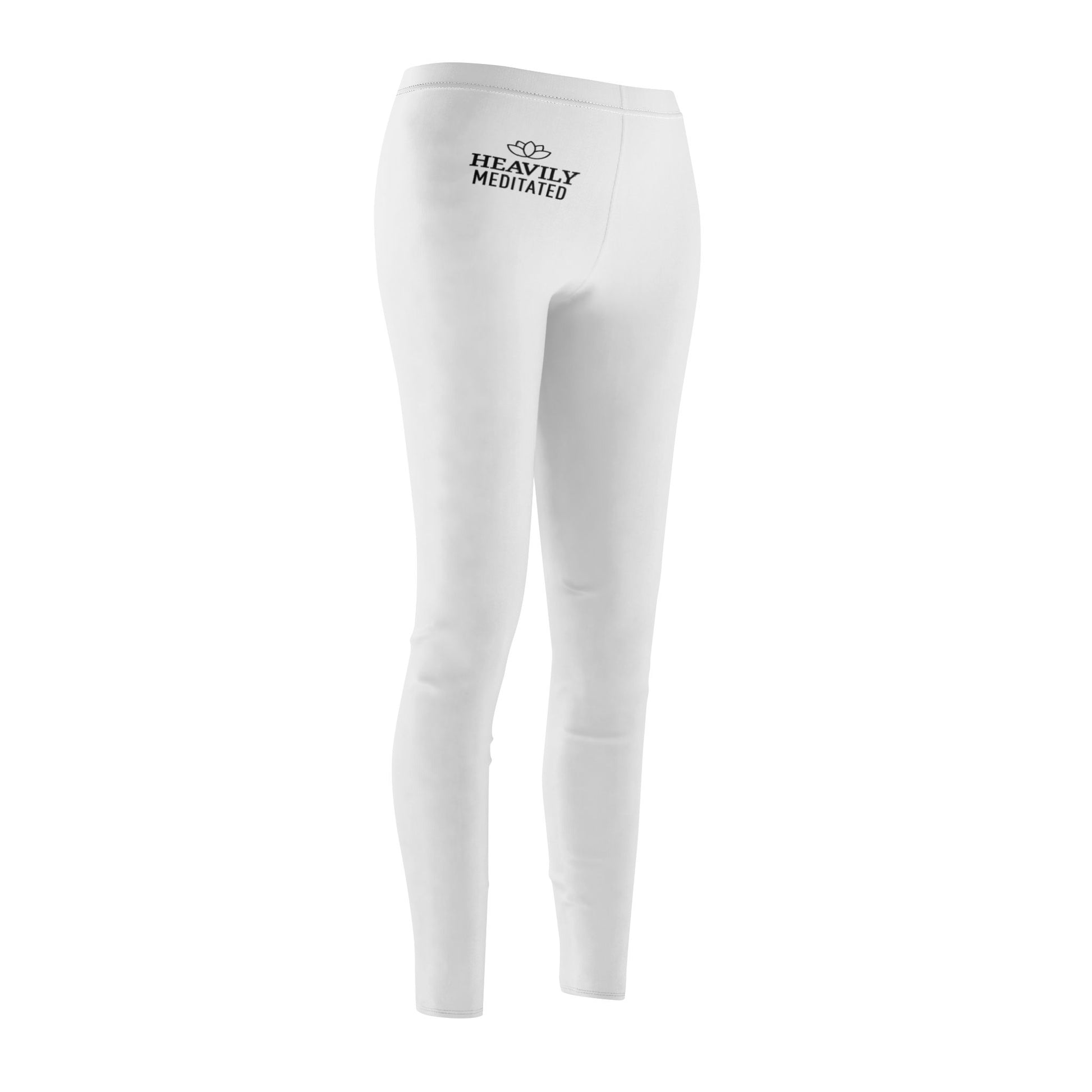 HEAVILY MEDITATED Spruch Lotusblume Schriftzug • YOGA MEDITATION Damen Leggins Weiß • Beste Leggings für Sport & Alltag - YOGA SANTA