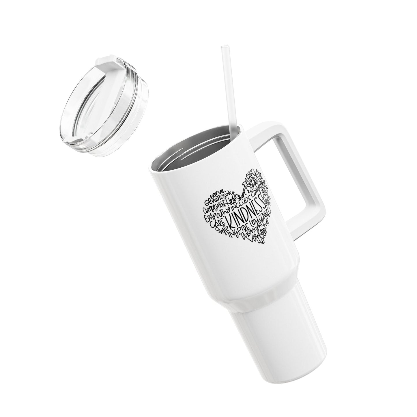 KINDNESS HERZ LIEBESBOTSCHAFT LOVE BEWEIS • Tumbler mit Henkel & Strohhalm • XXL Reisebecher 1,2L