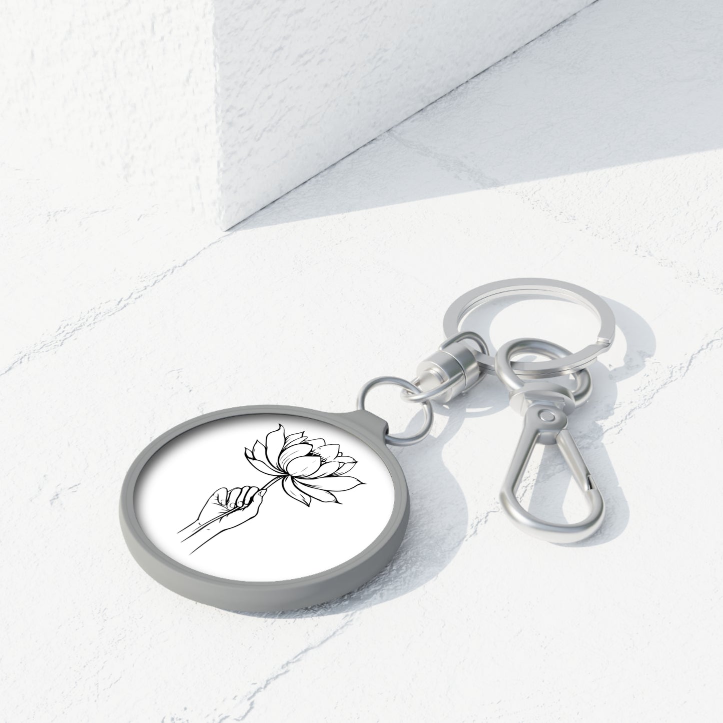HAND HÄLT LOTUSBLÜTE • Edler Luxus Schlüsselanhänger mit Karabiner für Frauen & Männer