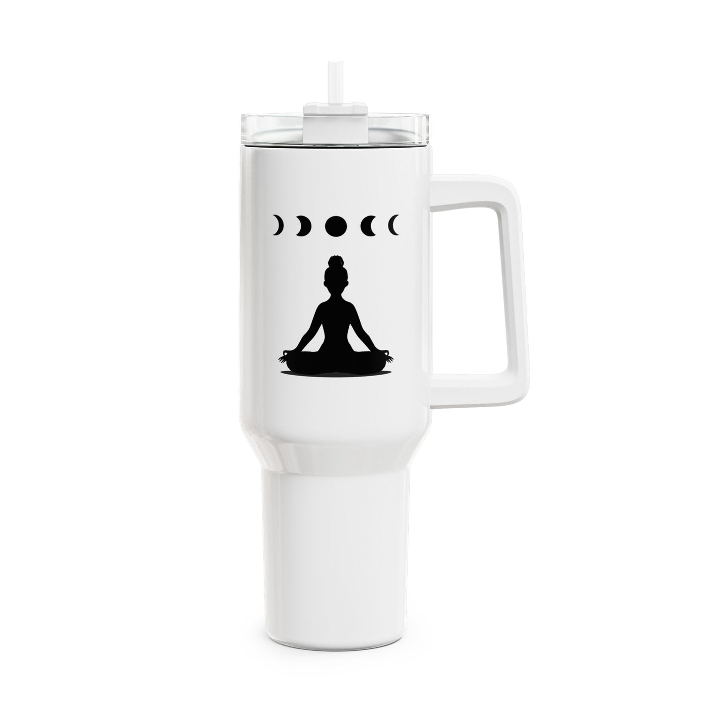 MONDPHASEN YOGA MEDITATION POSE ASANA • Tumbler mit Henkel & Strohhalm • XXL Reisebecher 1,2L - YOGA SANTA