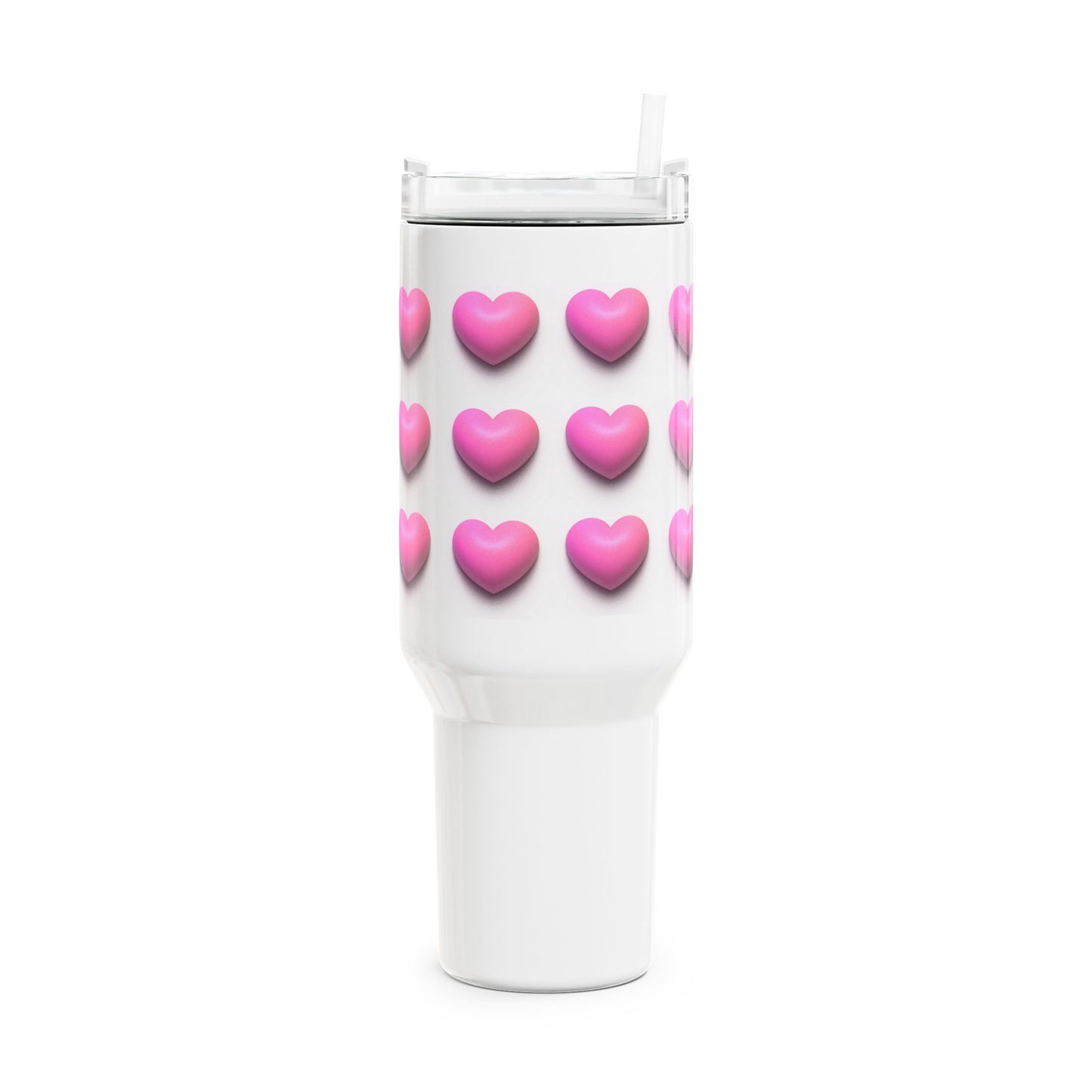 HERZEN MUSTER PINK 3D Illusion • Tumbler mit Henkel & Strohhalm • XXL Reisebecher 1,2L