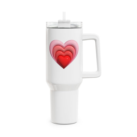 HERZ ROT 3D OPTISCHE ILLUSION • Tumbler mit Henkel & Strohhalm • XXL Reisebecher 1,2L