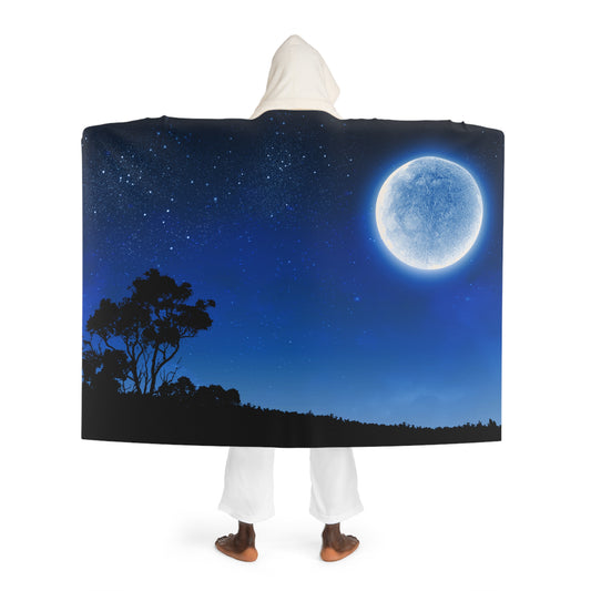 MOND STERNEHIMMEL BAUM • Kapuzen Kuscheldecke Dunklelblau • Wohndecke Sherpa 130cm x 180cm
