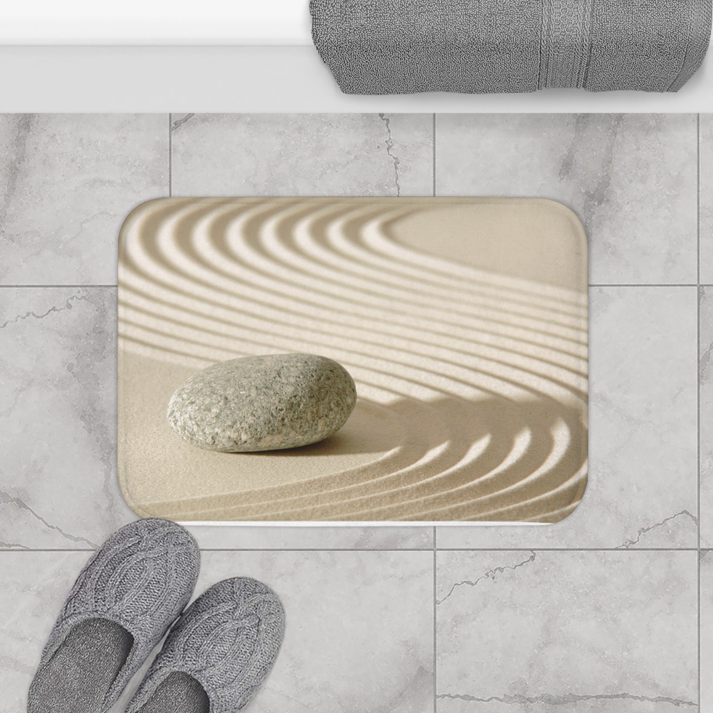 ZEN GARTEN SANDSTRAND OPTIK • Badvorleger / Fussmatte / Badteppich EXTRA Weich • 53 x 86 cm