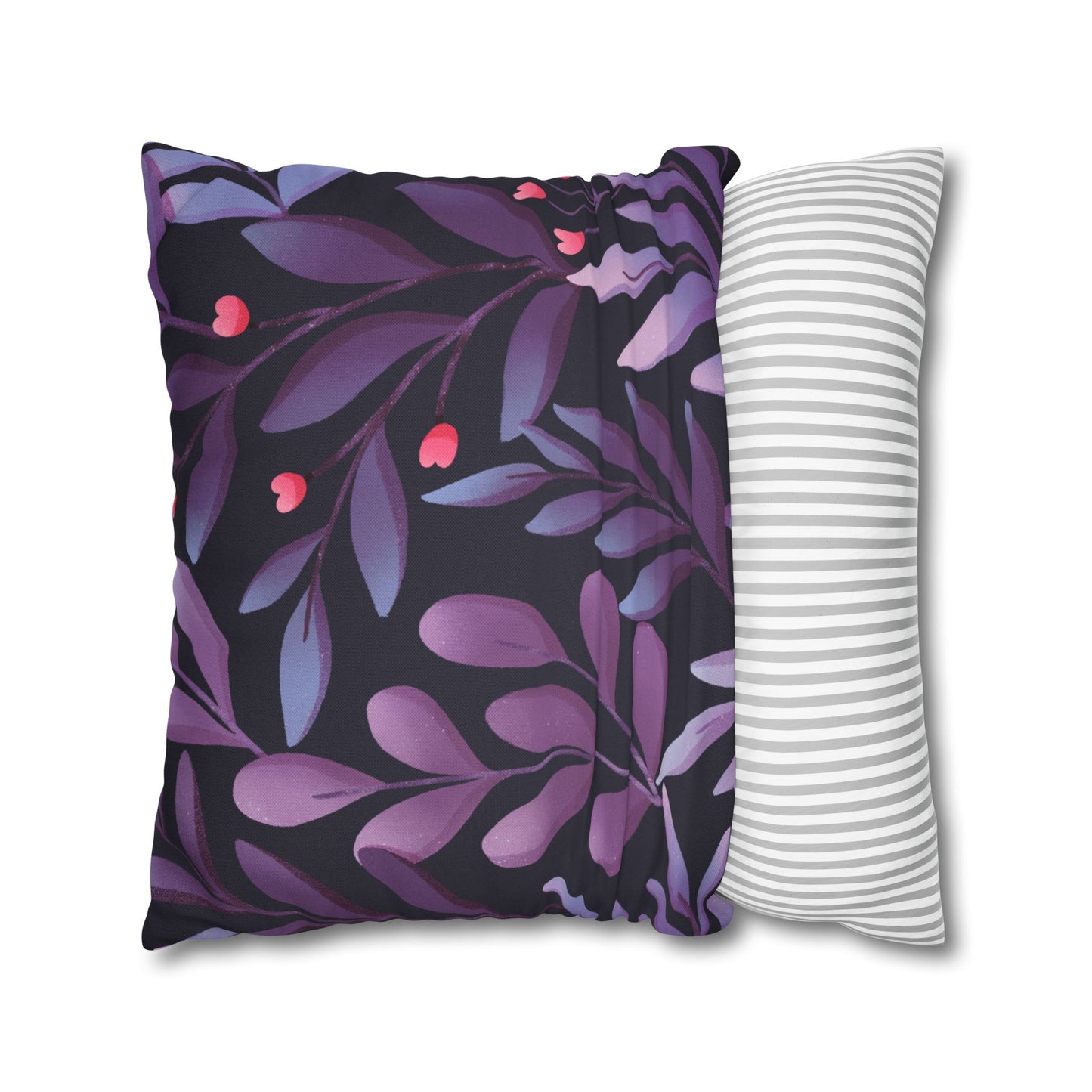 BLÄTTER FLORAL LILA VIOLET • Deko Kissenbezug mit Reißverschluss Quadratisch Schwarz