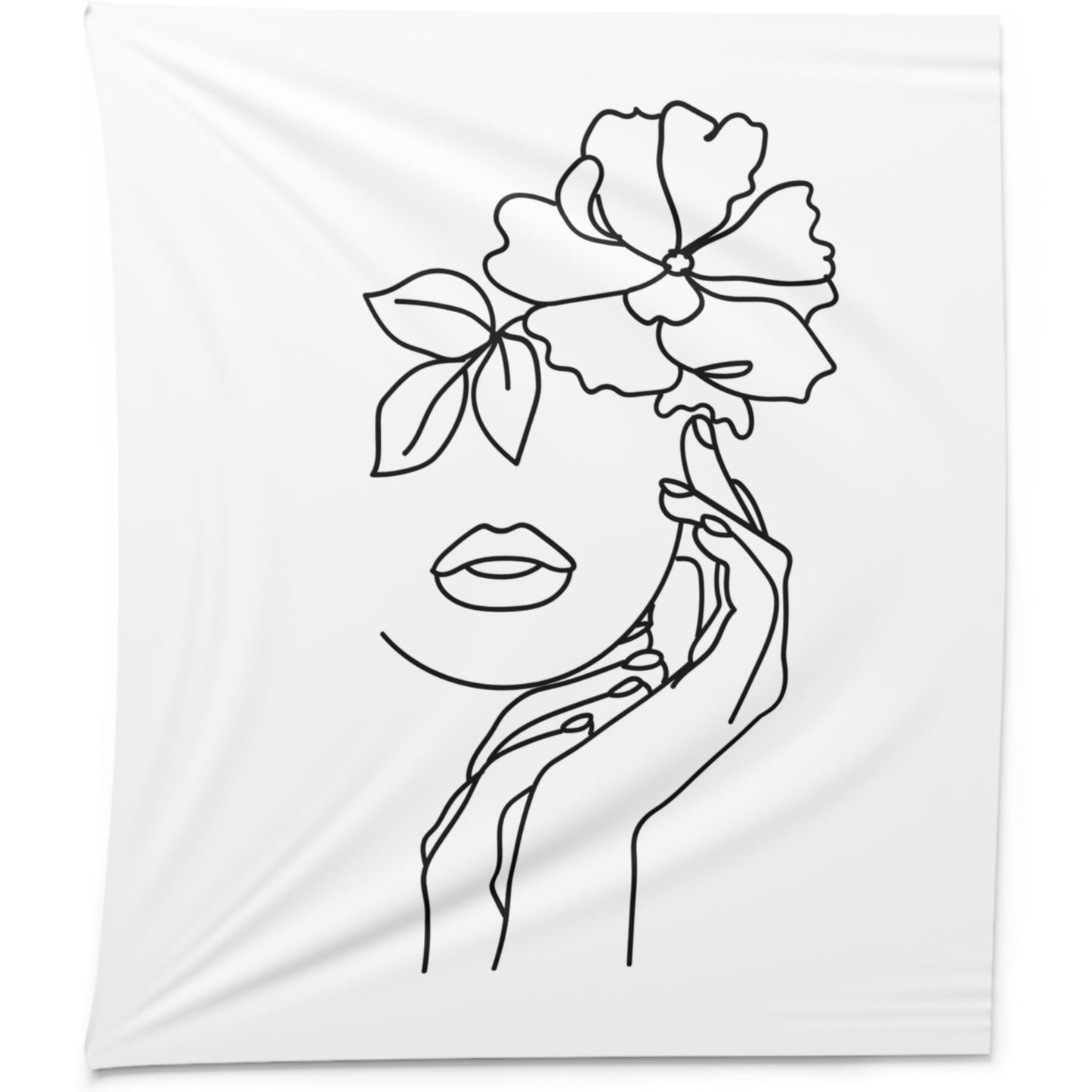 SCHÖNE FRAU mit BLUMEN - Ästhetisch • Wandtuch • Wandttepich Schwarz Weiß • Wanddekor in v. Größen bis XXL