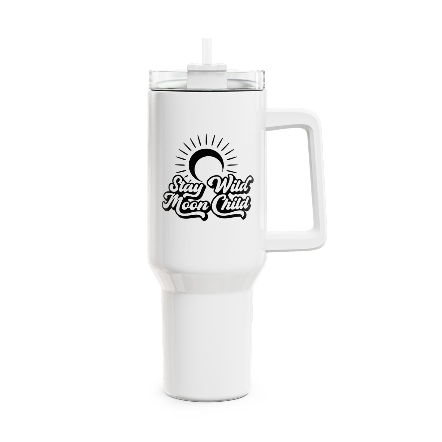 STAY WILD MOON CHILD - SPRUCH SONNE MOND MOTIV • Tumbler mit Henkel & Strohhalm • XXL Reisebecher 1,2L - YOGA SANTA