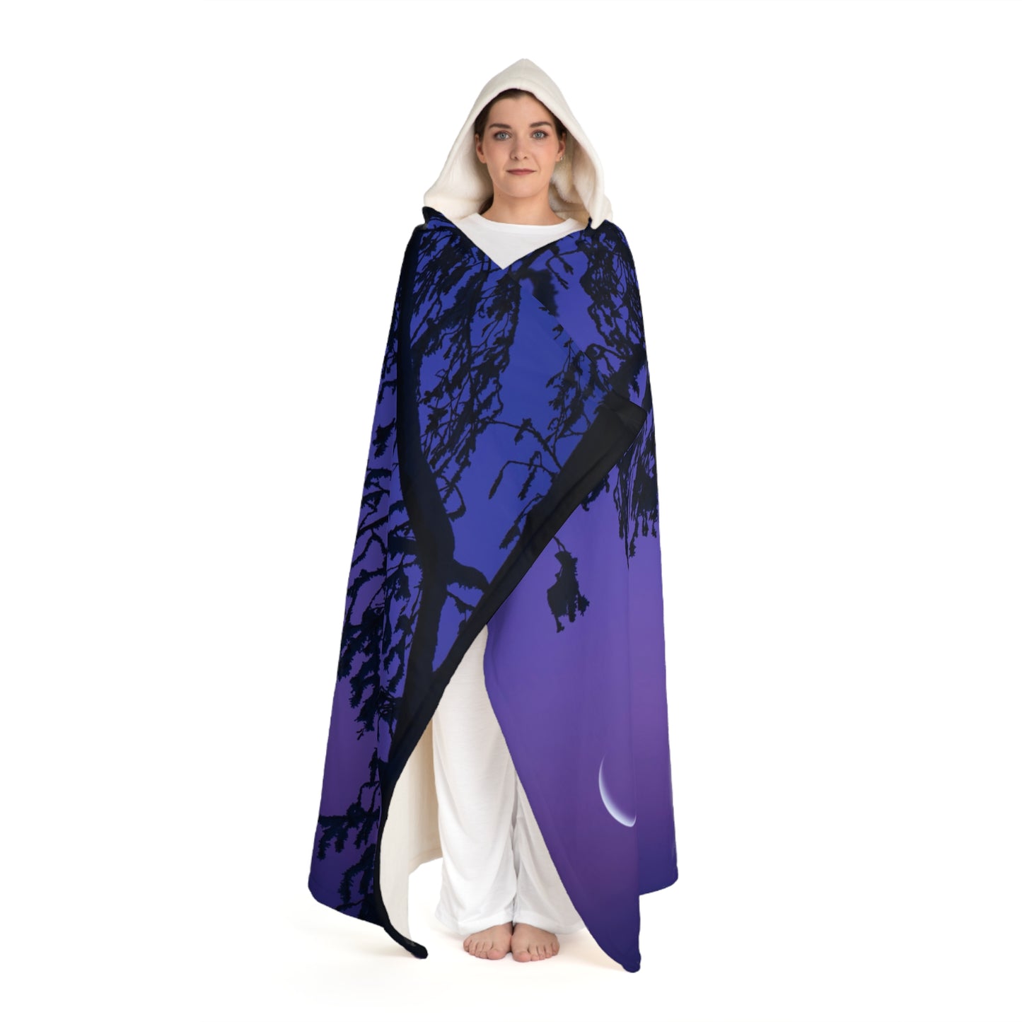 MOND BAUM HIMMEL LILA VIOLET • Kapuzen Kuscheldecke Lila Violet • Wohndecke Sherpa 130cm x 180cm