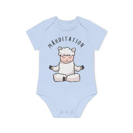 MÄHDITATION SCHAF LUSTIGE COMIC ZEICHNUNG TIERYOGA MEDITATION • Niedlich süßer Baby Body Kurzarm • Mädchen & Jungen • BIO Baumwolle 🌿