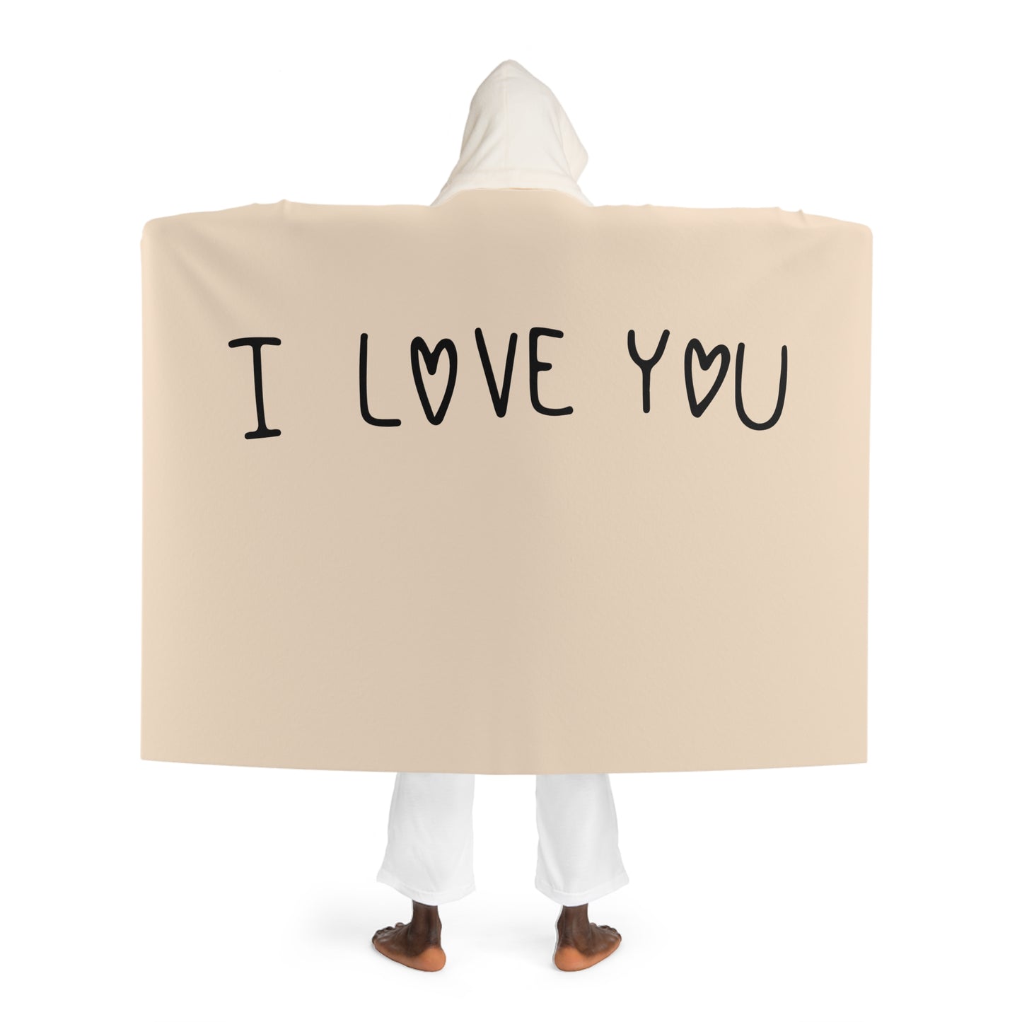 I LOVE YOU HERZEN - LIEBESBEWEIS • Kapuzen Kuscheldecke Beige Creme • Wohndecke Sherpa 130cm x 180cm