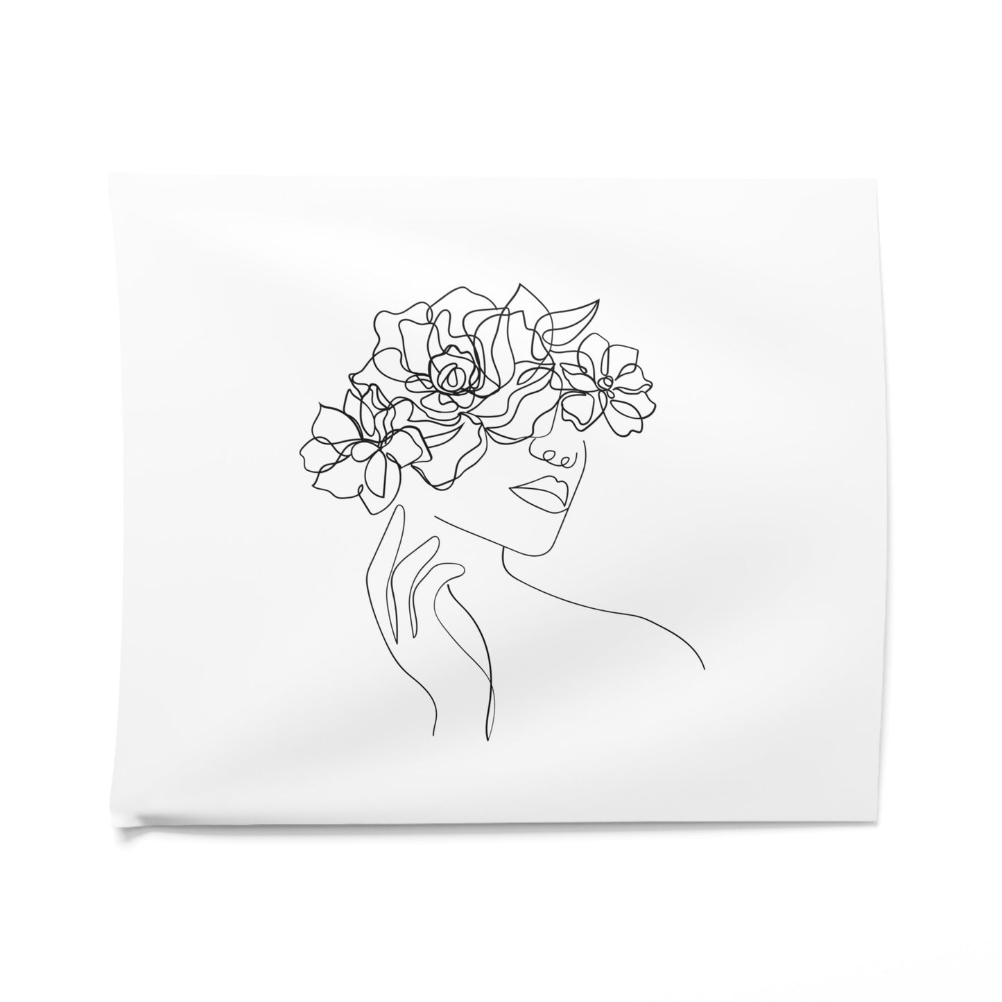 SCHÖNE FRAU mit BLUMEN • Wandtuch • Wandttepich Schwarz Weiß • Wanddekor in v. Größen bis XXL