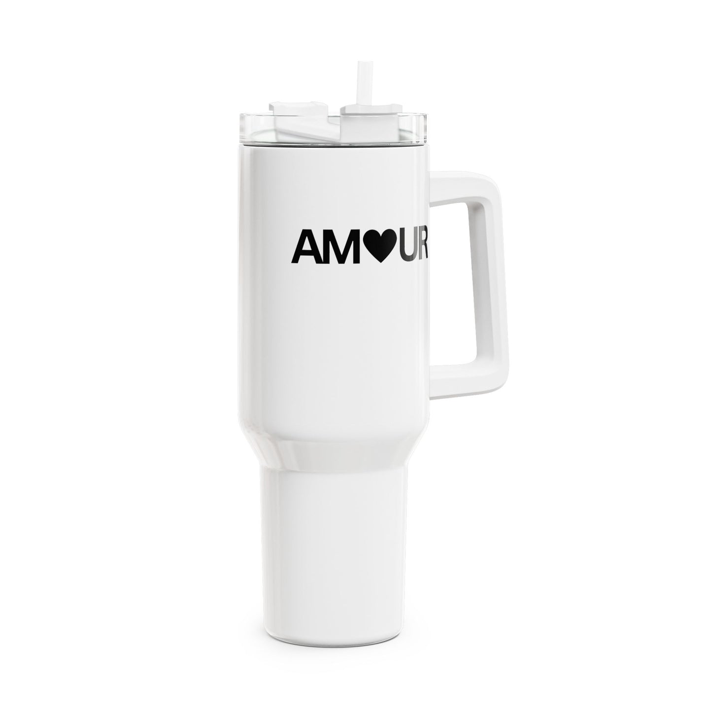 AMOUR HERZ - LIEBESBEWEIS LIEBESBOTSCHAFT • Tumbler mit Henkel & Strohhalm • XXL Reisebecher 1,2L