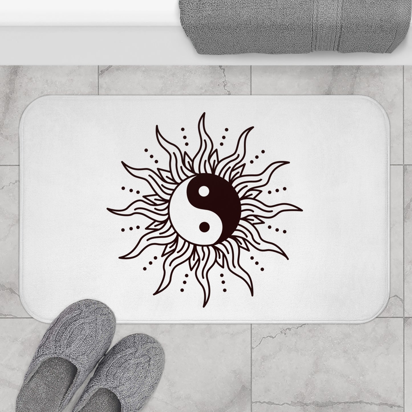 YING YANG - SPIRITUELLES MOTIV • Badvorleger Weiss / Fussmatte / Badteppich EXTRA Weich • 43 x 61 cm & 53 x 86 cm
