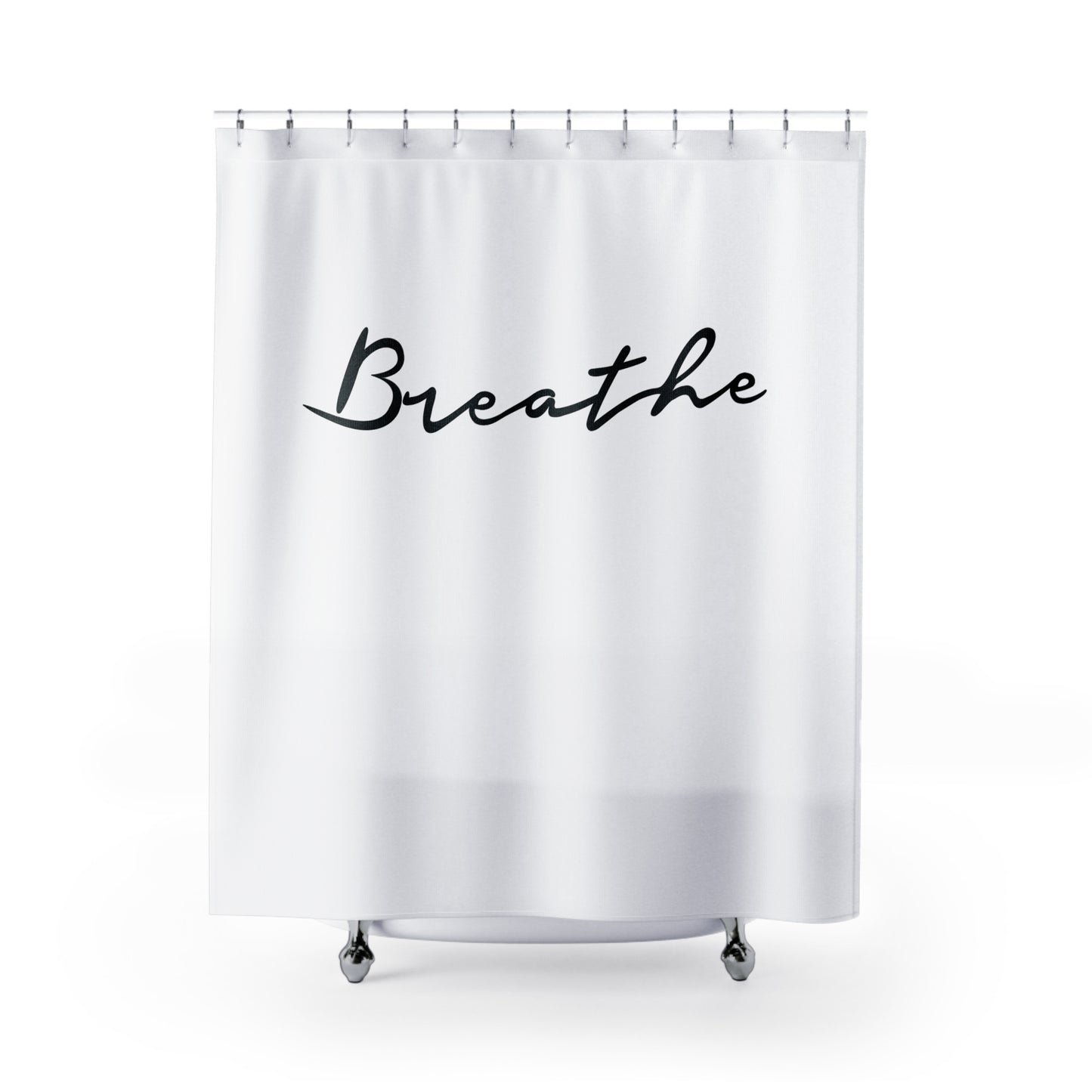 BREATHE • Yoga Spruch Atemmeditation • Hochwertiger, Schöner Duschvorhang 180x200 cm Weiss