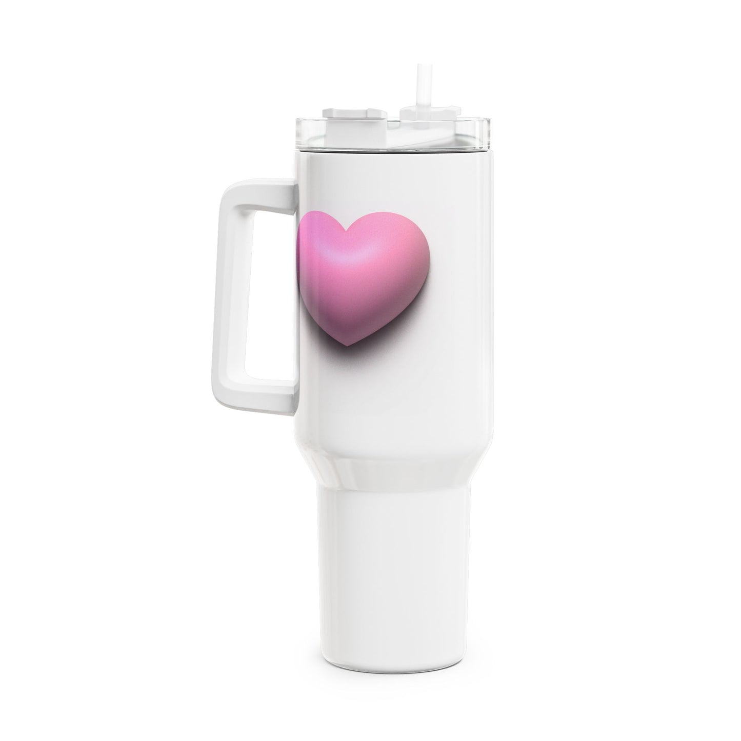 HERZ PINK ROSA PASTELL 3D Illusion  • Tumbler mit Henkel & Strohhalm • XXL Reisebecher 1,2L