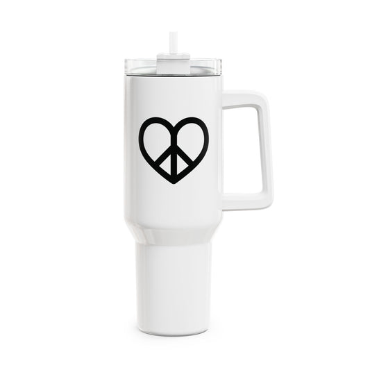 PEACE HERZ FRIEDESNZEICHEN • Liebesbeweis Geschenk, LOVE Liebesbotschaft • Tumbler mit Henkel & Strohhalm • XXL Reisebecher 1,2L - YOGA SANTA