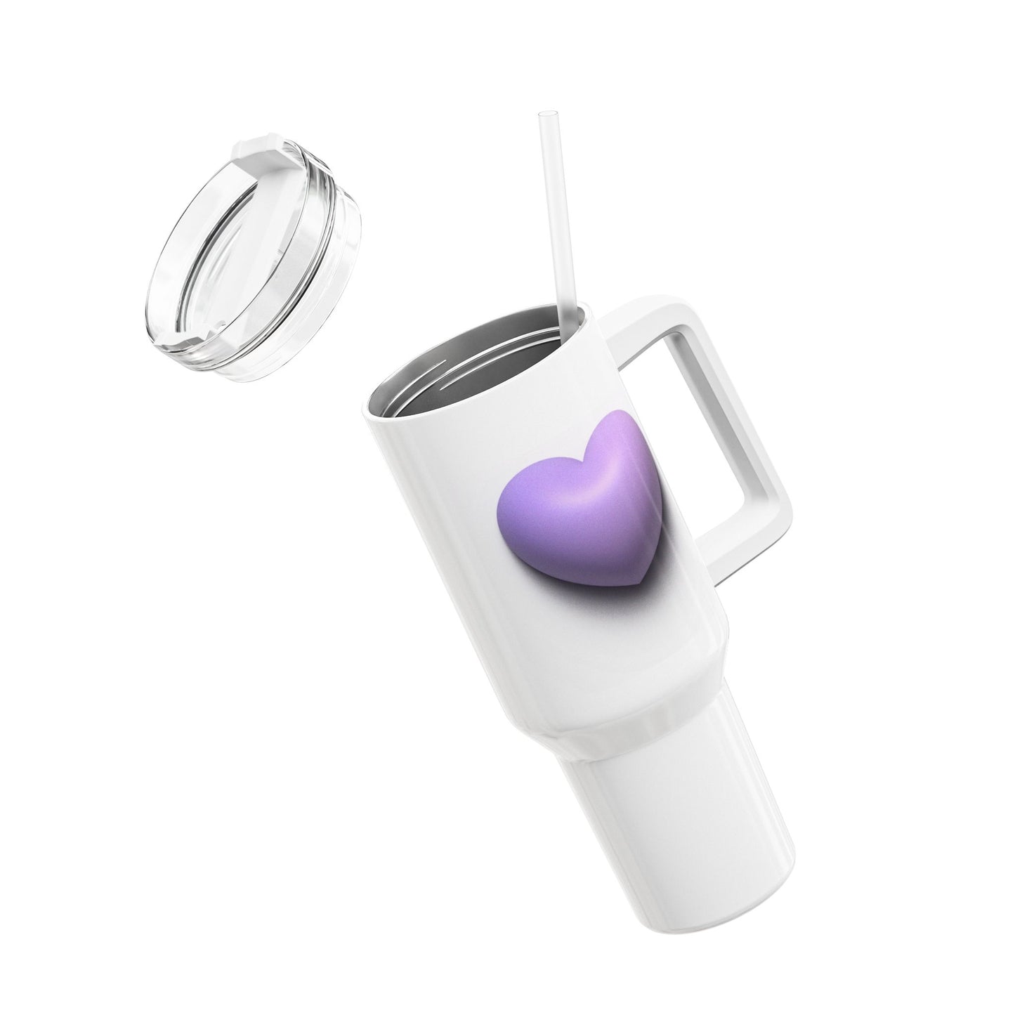 HERZ VIOLETT FLIEDER LILA • Tumbler mit Henkel & Strohhalm • XXL Reisebecher 1,2L