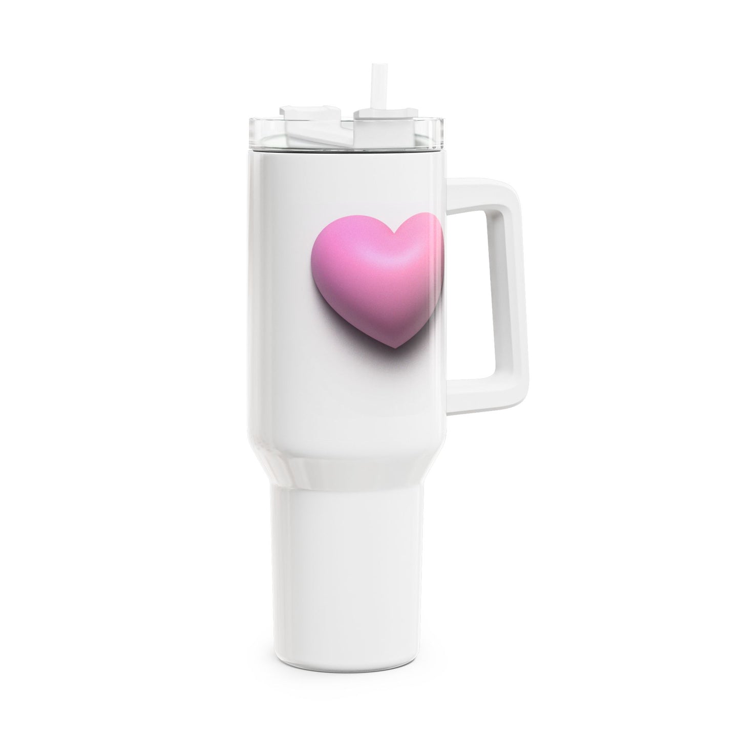 HERZ PINK ROSA PASTELL 3D Illusion  • Tumbler mit Henkel & Strohhalm • XXL Reisebecher 1,2L