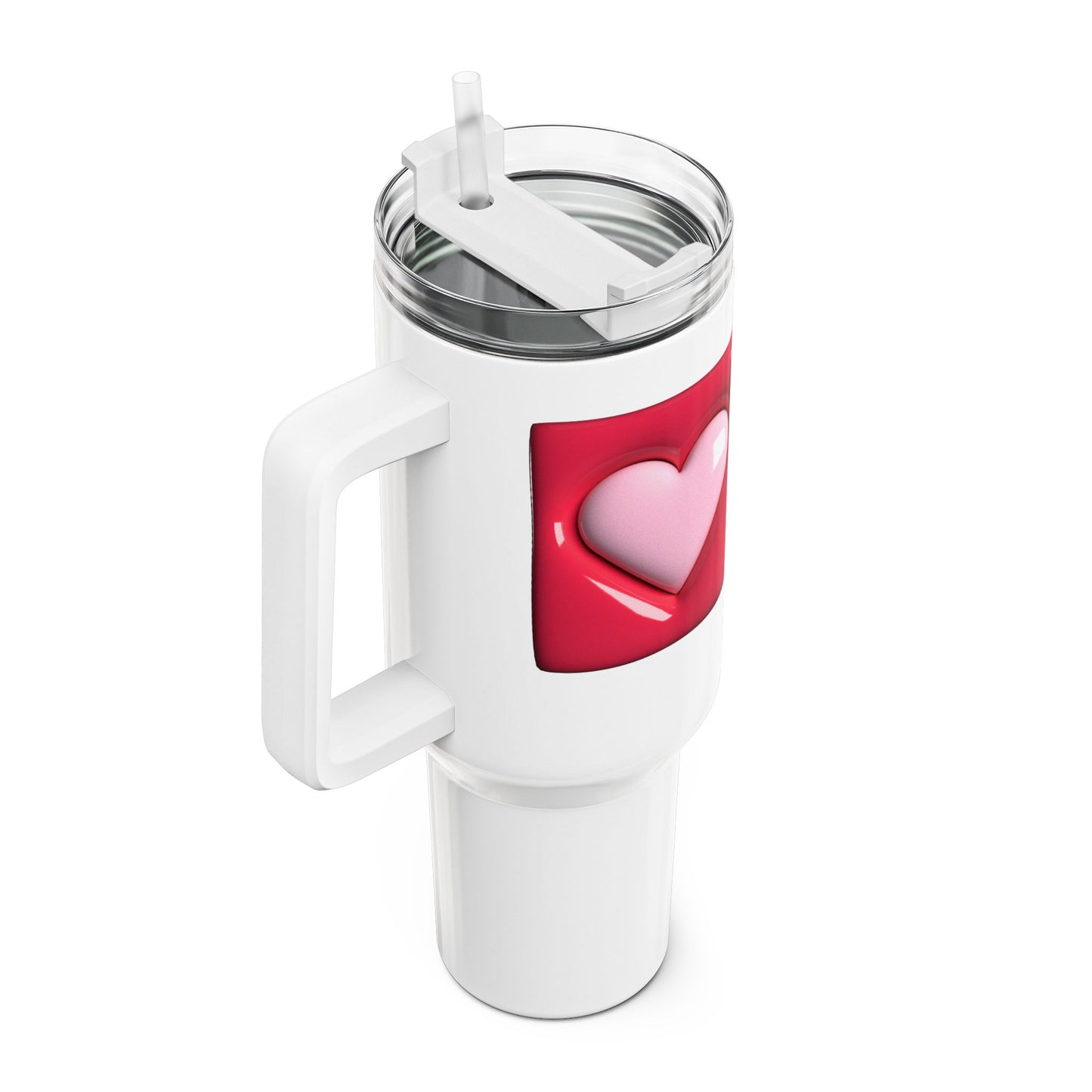 HERZ ROSA PINK 3D Illusion • Tumbler mit Henkel & Strohhalm • XXL Reisebecher 1,2L