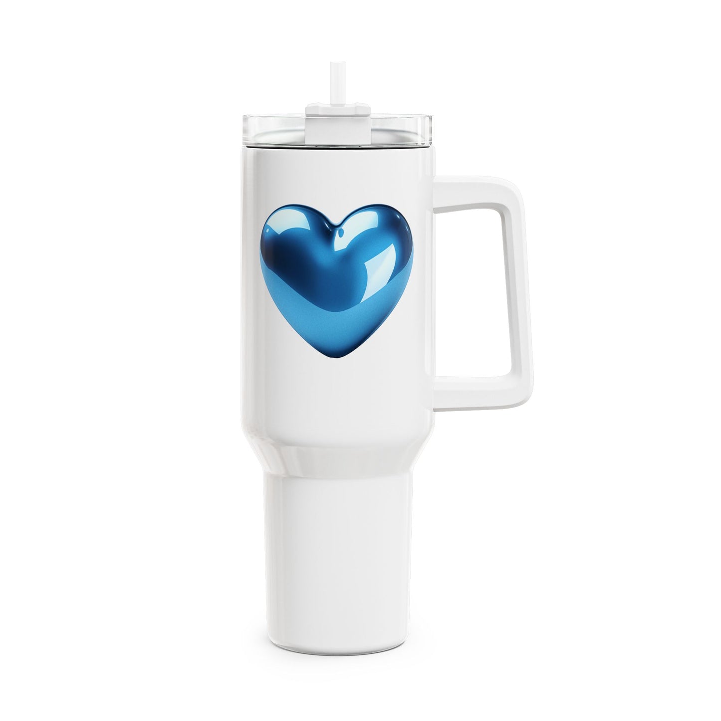 BLAUES HERZ GLÄNZEN 3D ILLUSION • Tumbler mit Henkel & Strohhalm • XXL Reisebecher 1,2L