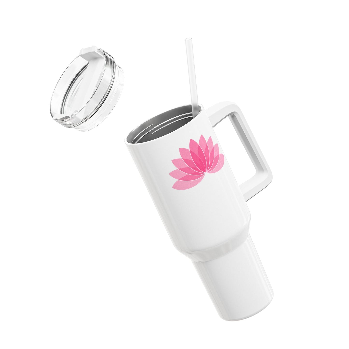 LOTUSBLÜTE PINK ROSA  • Tumbler mit Henkel & Strohhalm • XXL Reisebecher 1,2L